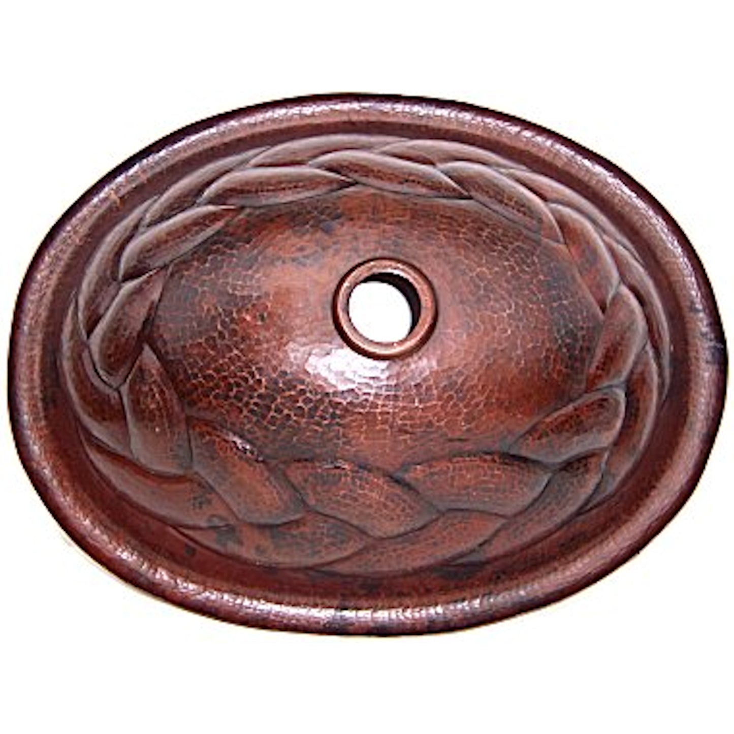 Hammered Oval Braided Bathroom Copper Sink