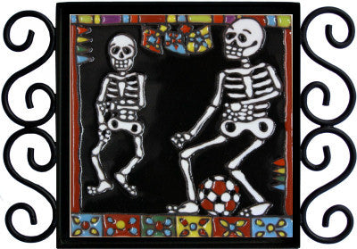 TalaMex Football Players. Day-Of-The-Dead Clay Tile