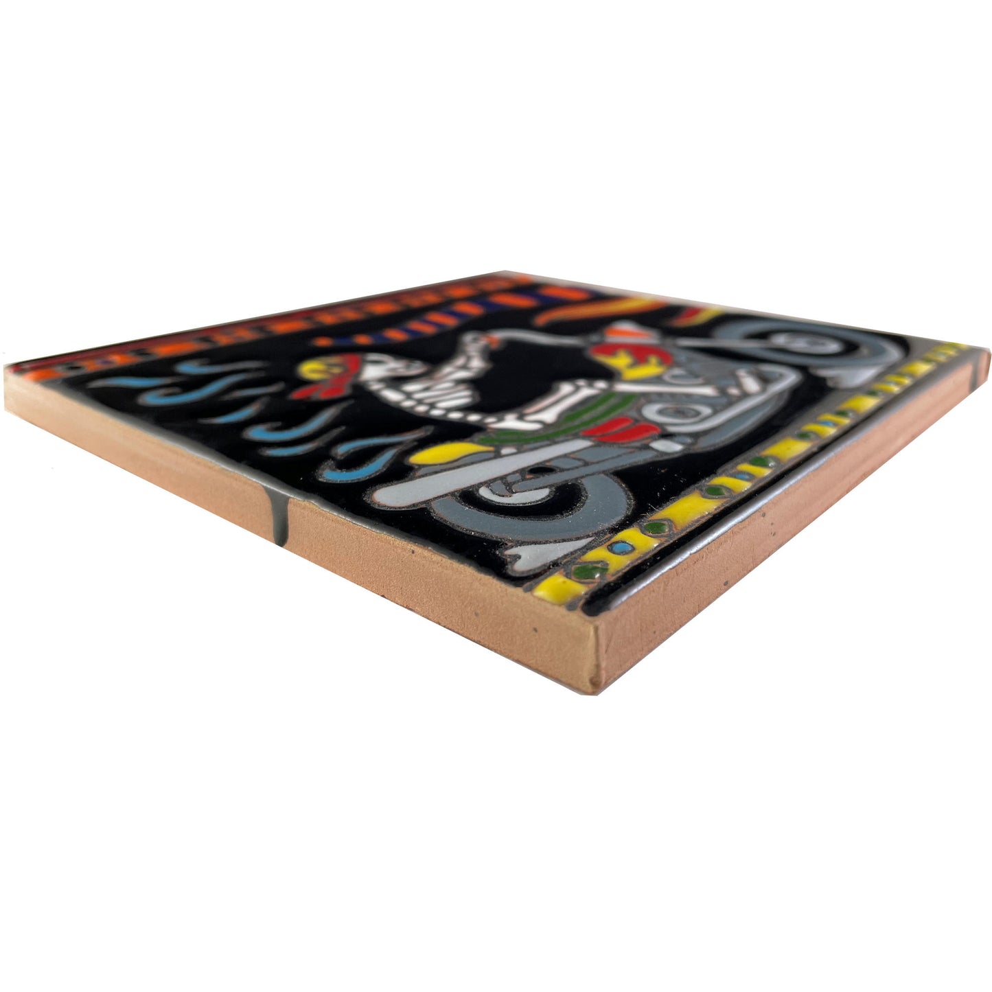 TalaMex Motorcycle Riding. Day-Of-The-Dead Clay Tile