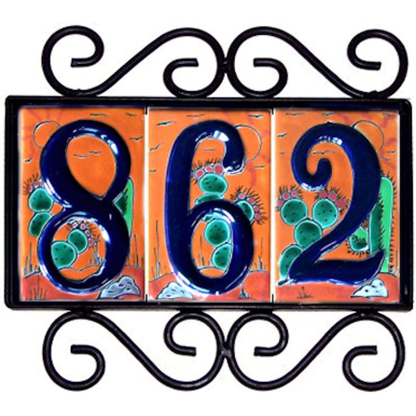 Wrought Iron House Number Frame Desert 3-Tiles