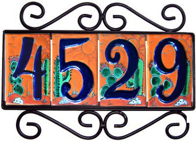 Wrought Iron House Number Frame Desert 4-Tiles