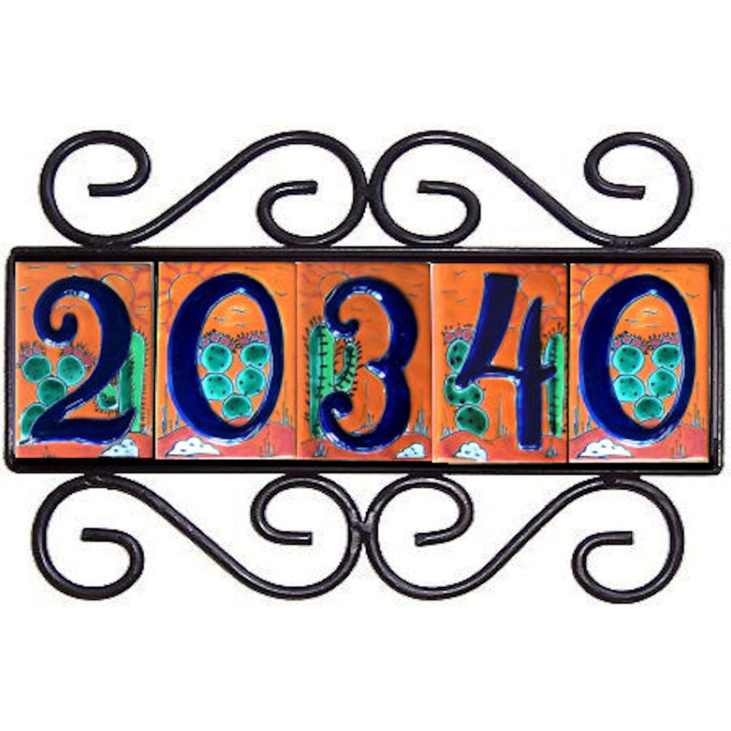Wrought Iron House Number Frame Colonial-Desert 5-Tiles