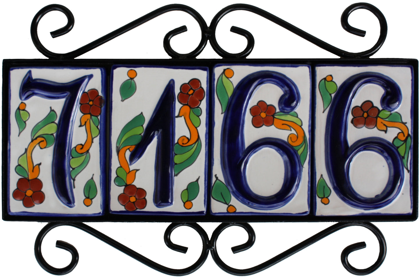 Wrought Iron House Number Frame Colonial 4-Tiles