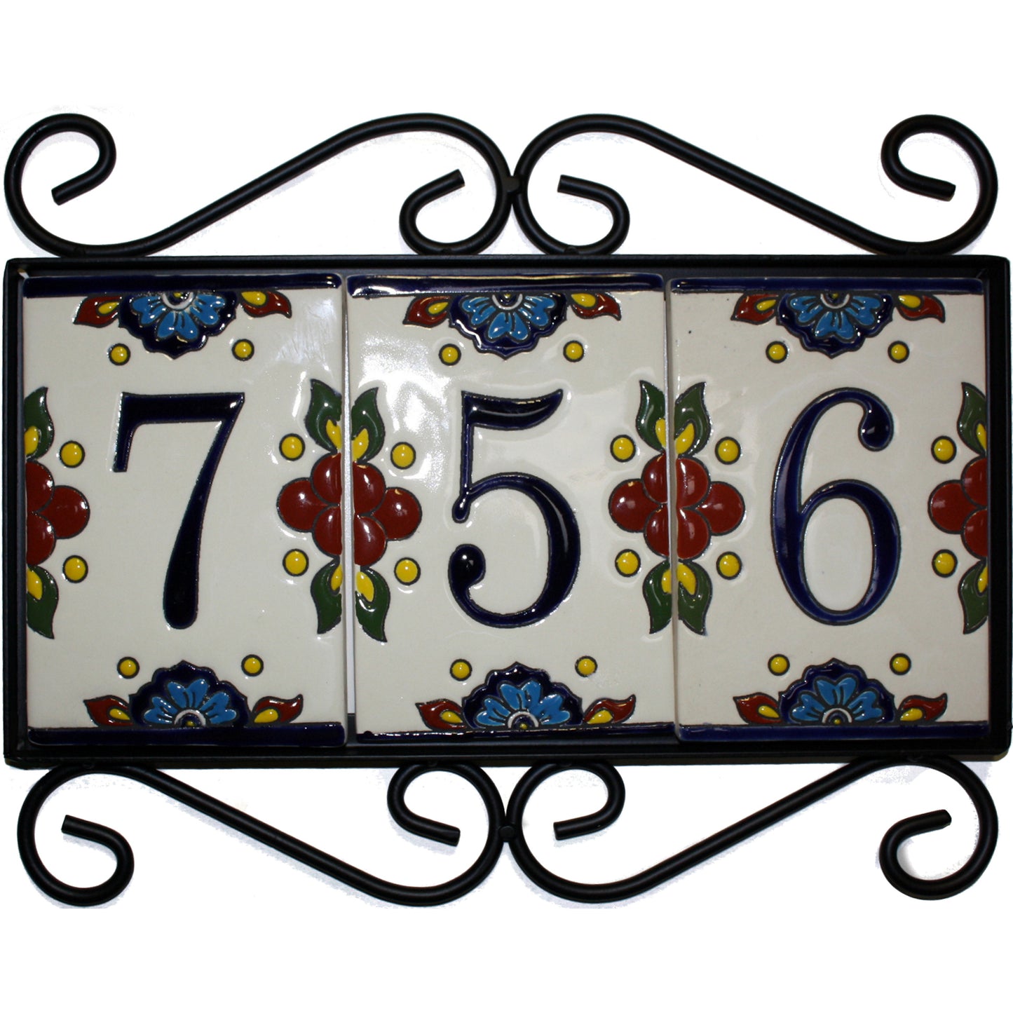Wrought Iron House Number Frame Mission 3-Tiles