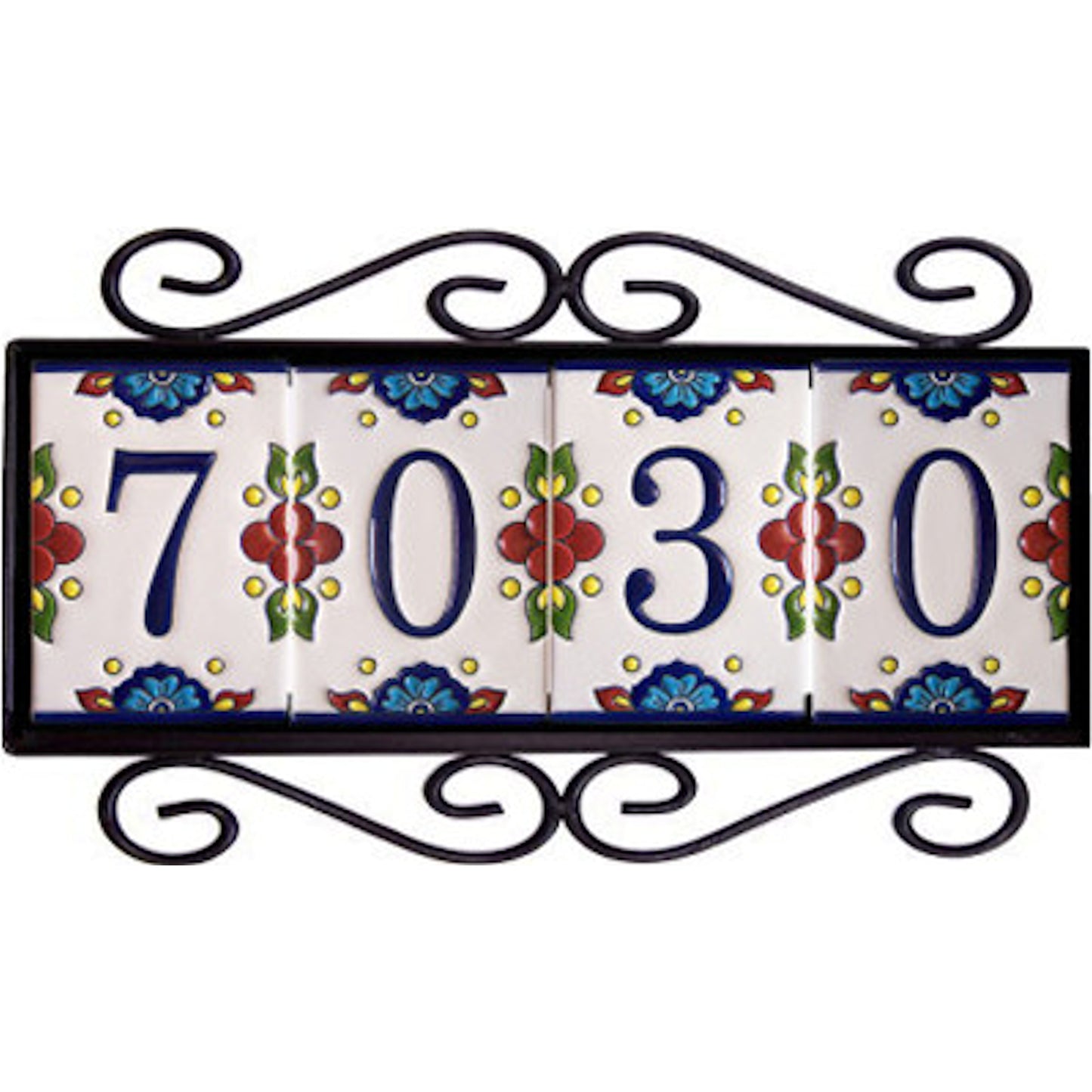 Wrought Iron House Number Frame Mission 4-Tiles