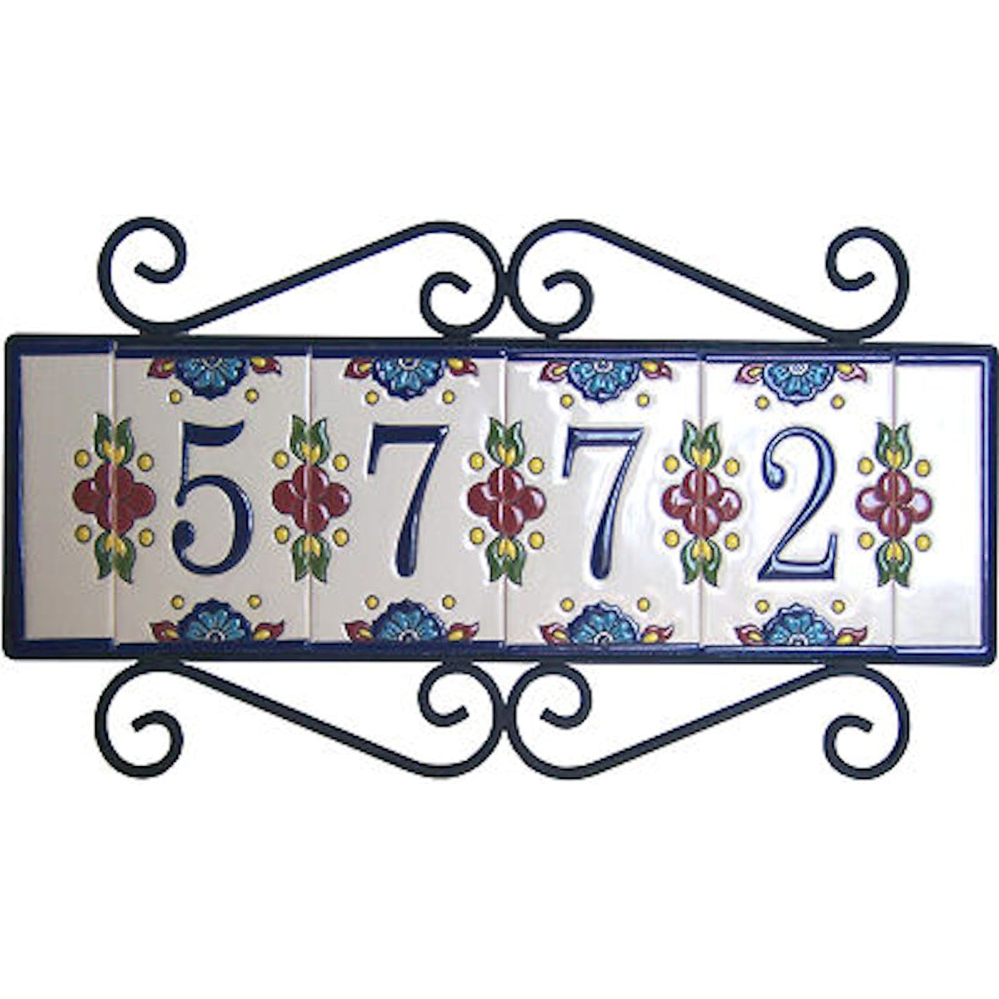 Wrought Iron House Number Frame Mission 5-Tiles