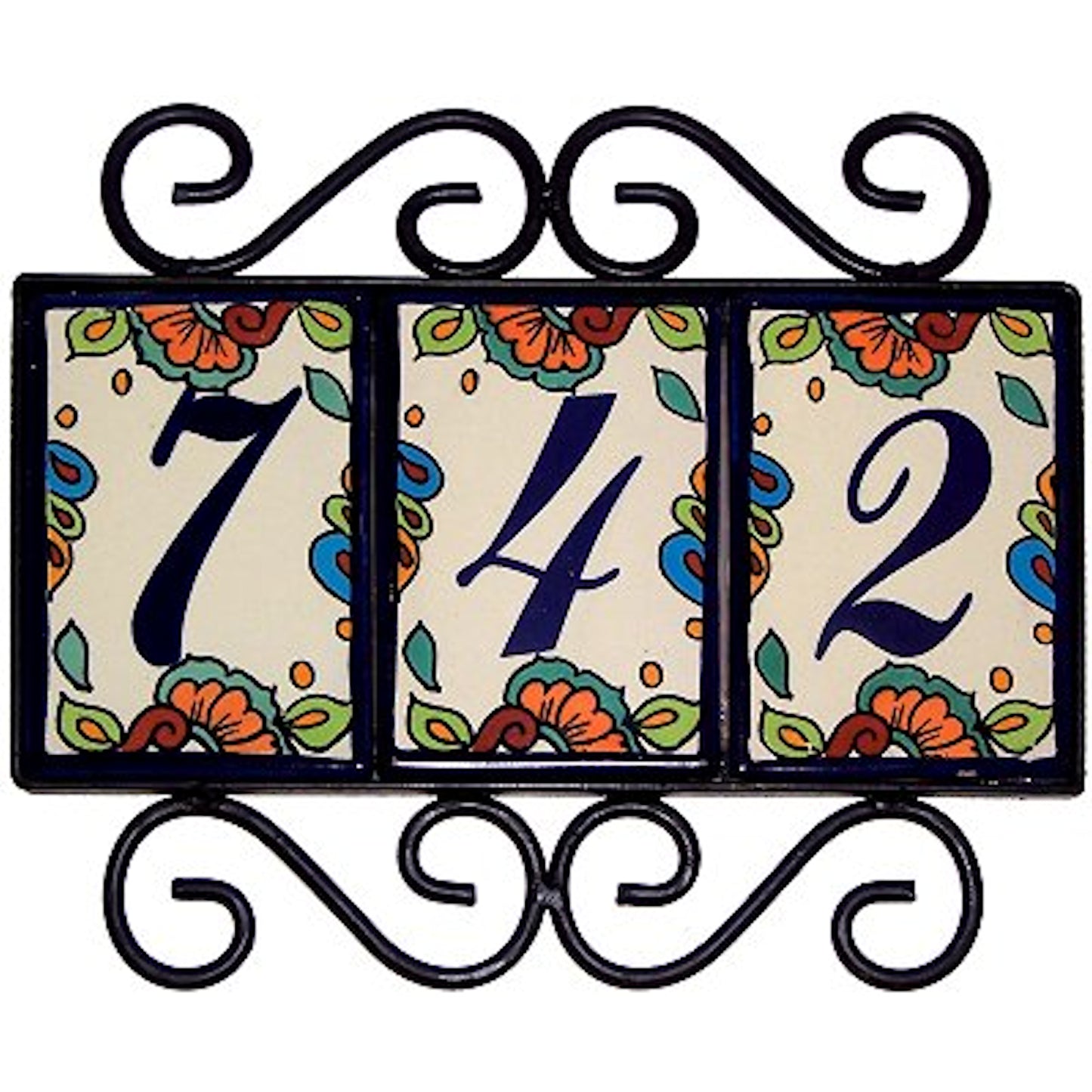 Wrought Iron House Number Frame Hacienda 3-Tiles