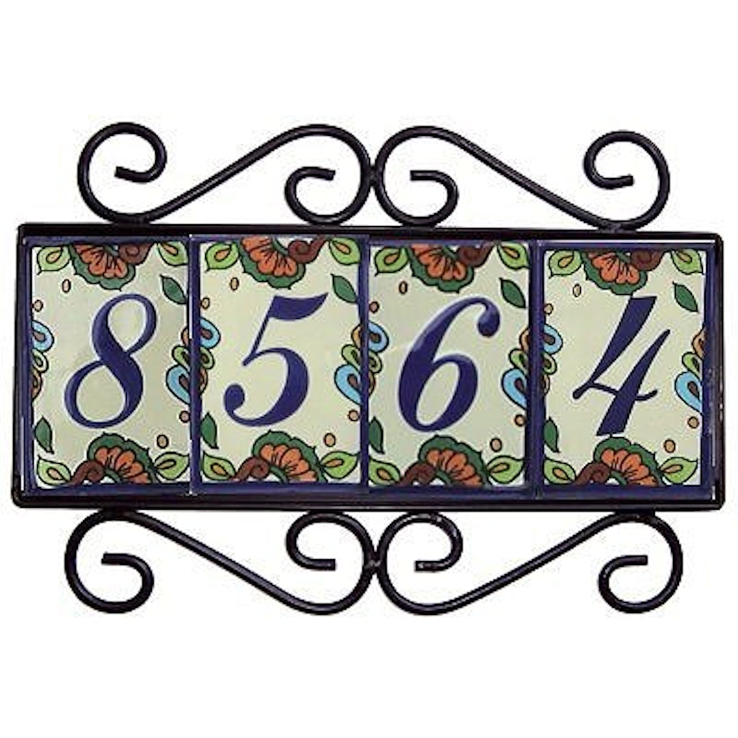 Wrought Iron House Number Frame Hacienda 4-Tiles
