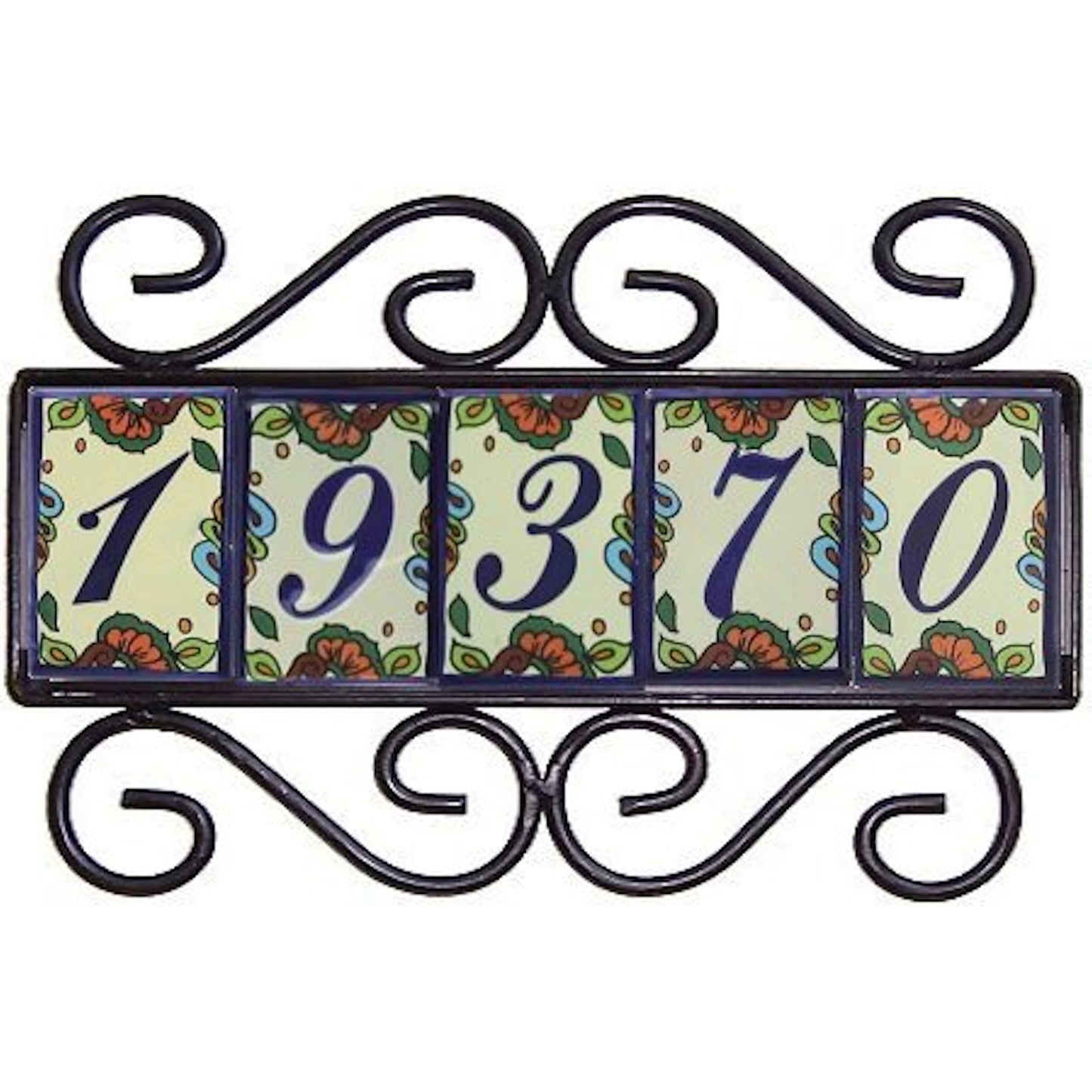 Wrought Iron House Number Frame Hacienda 5-Tiles