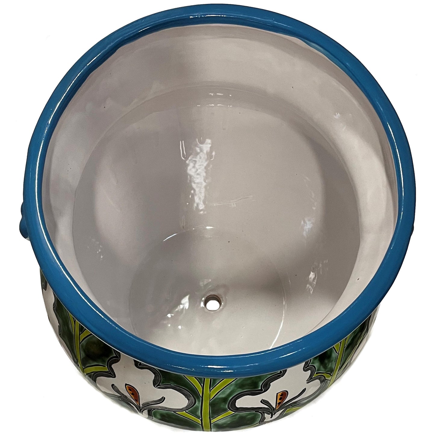 TalaMex Medium-Sized Aqua Lily Mexican Colors Talavera Ceramic Garden Pot