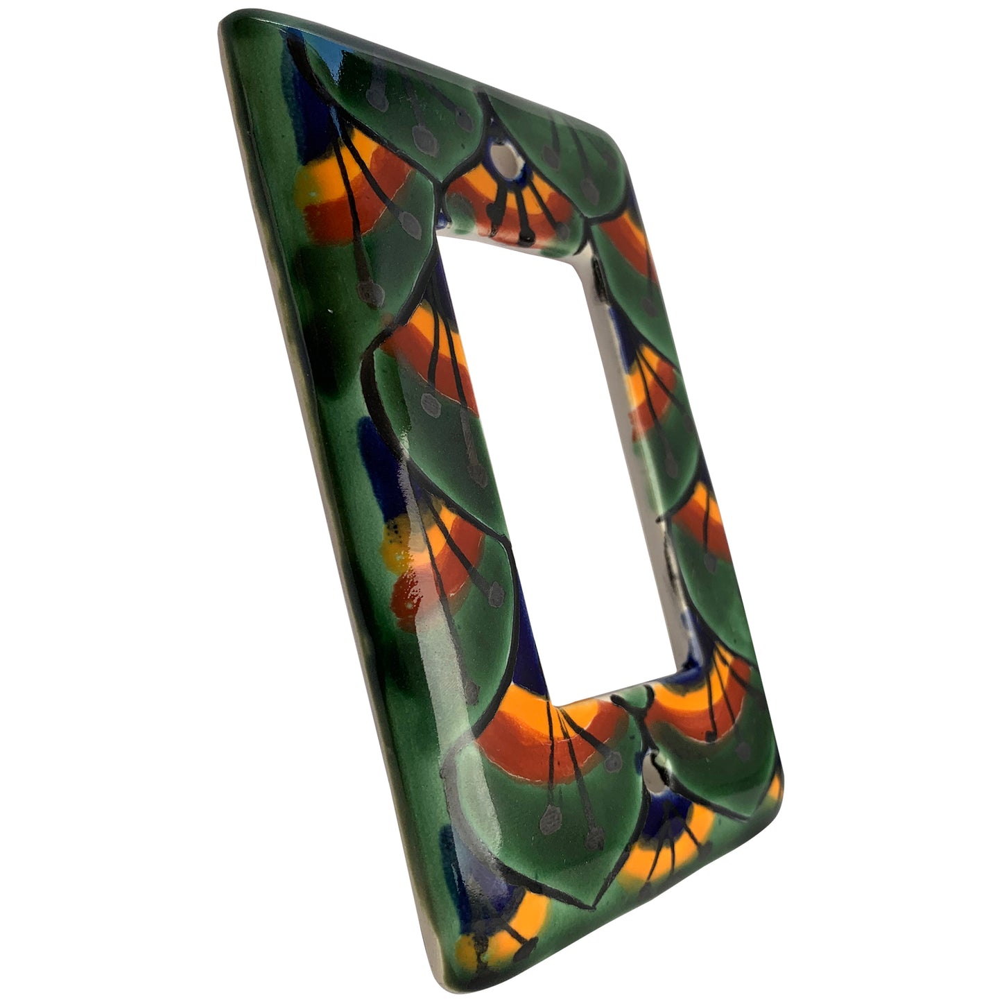 TalaMex Green Peacock GFI/Rocker Mexican Talavera Ceramic Switch Plate