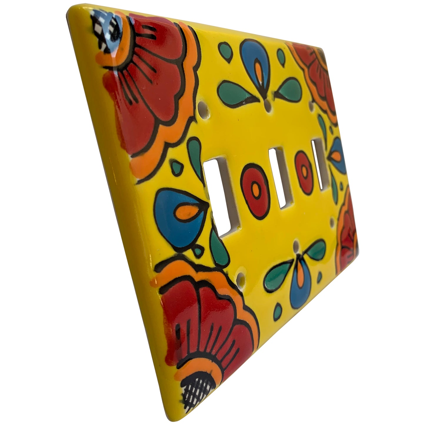 TalaMex Canary Triple Toggle Mexican Talavera Ceramic Switch Plate