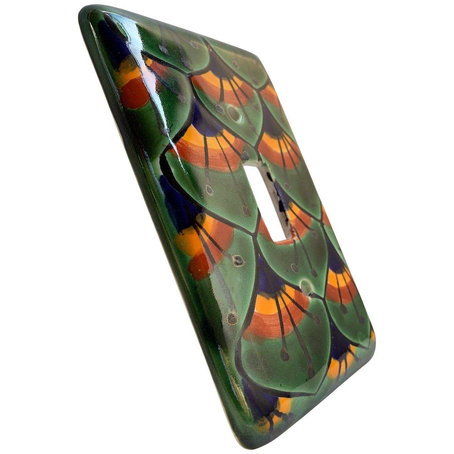 TalaMex Green Peacock Single Toggle Mexican Talavera Ceramic Switch Plate