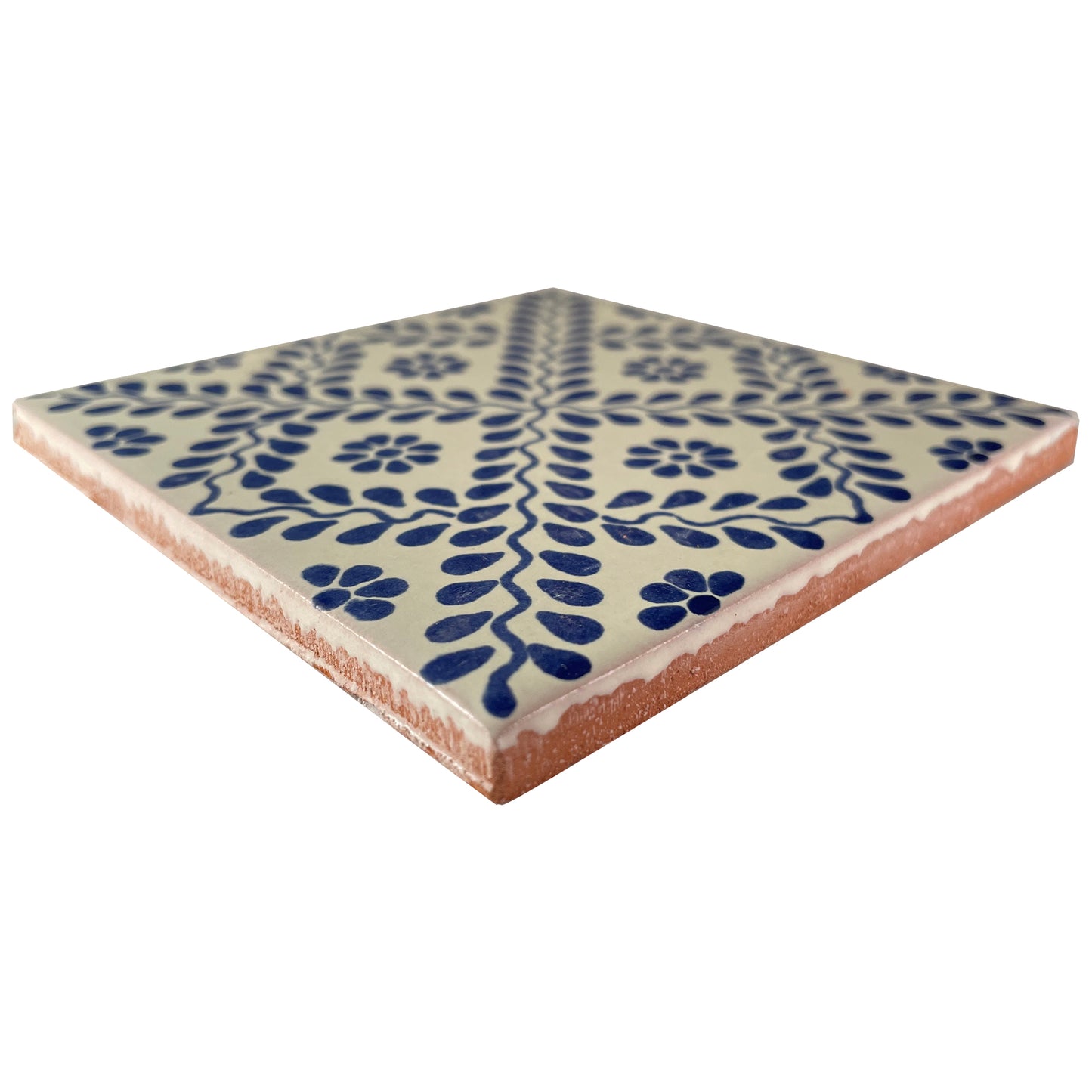 TalaMex Meshed Blue Leaves Talavera Mexican Tile