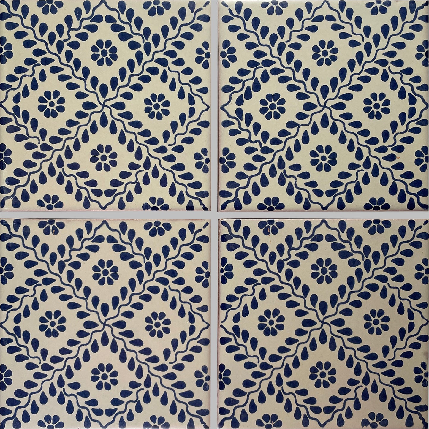 TalaMex Meshed Blue Leaves Talavera Mexican Tile