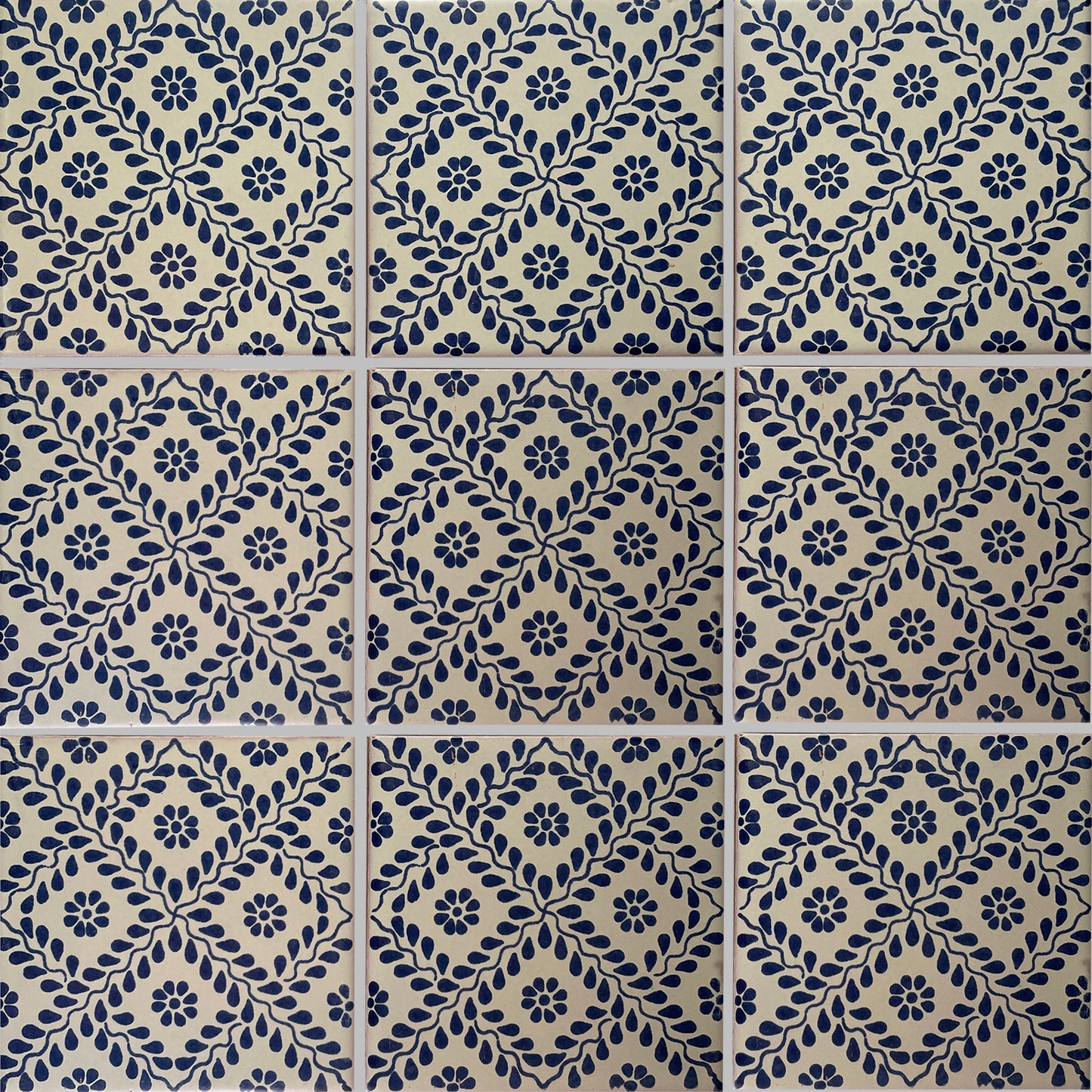 TalaMex Meshed Blue Leaves Talavera Mexican Tile
