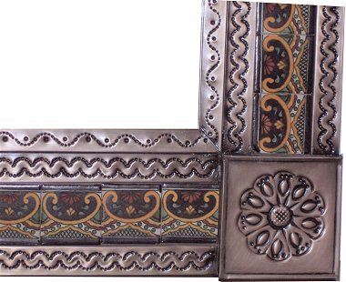 TalaMex Medium Brown Greca C Tile Talavera Tin Mirror