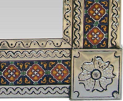 TalaMex Small Silver Granada Tile Talavera Tin Mirror