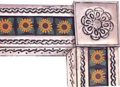 TalaMex Medium Silver Sunflower Tile Talavera Tin Mirror