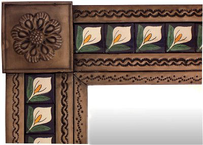 TalaMex Medium Brown Lily Tile Talavera Tin Mirror