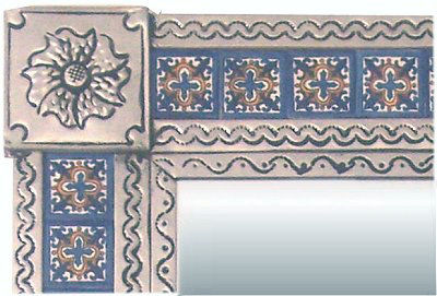 TalaMex Medium Silver Escudo Talavera Tile Tin Mirror
