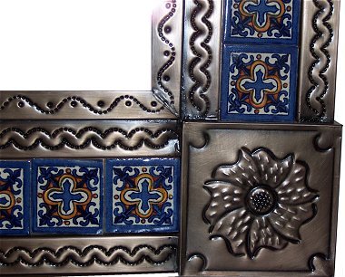 TalaMex Medium Brown Escudo Talavera Tile Tin Mirror