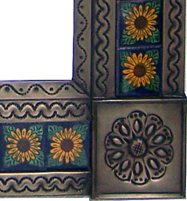 TalaMex Medium Brown Sunflower Tile Talavera Tin Mirror
