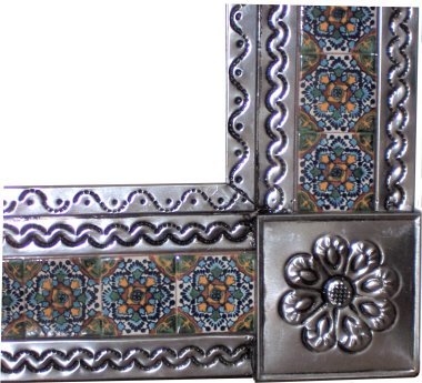 TalaMex Medium Silver Gerona Tile Talavera Tin Mirror