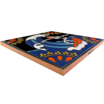TalaMex Gone Surfing. Day-Of-The-Dead Clay Tile