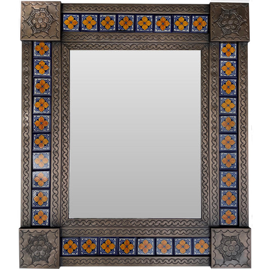talamex_medium_brown_marigold_tile_talavera_tin_mirror
