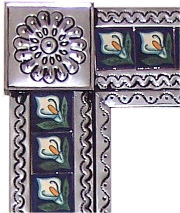 TalaMex Small Silver Lily Tile Talavera Tin Mirror