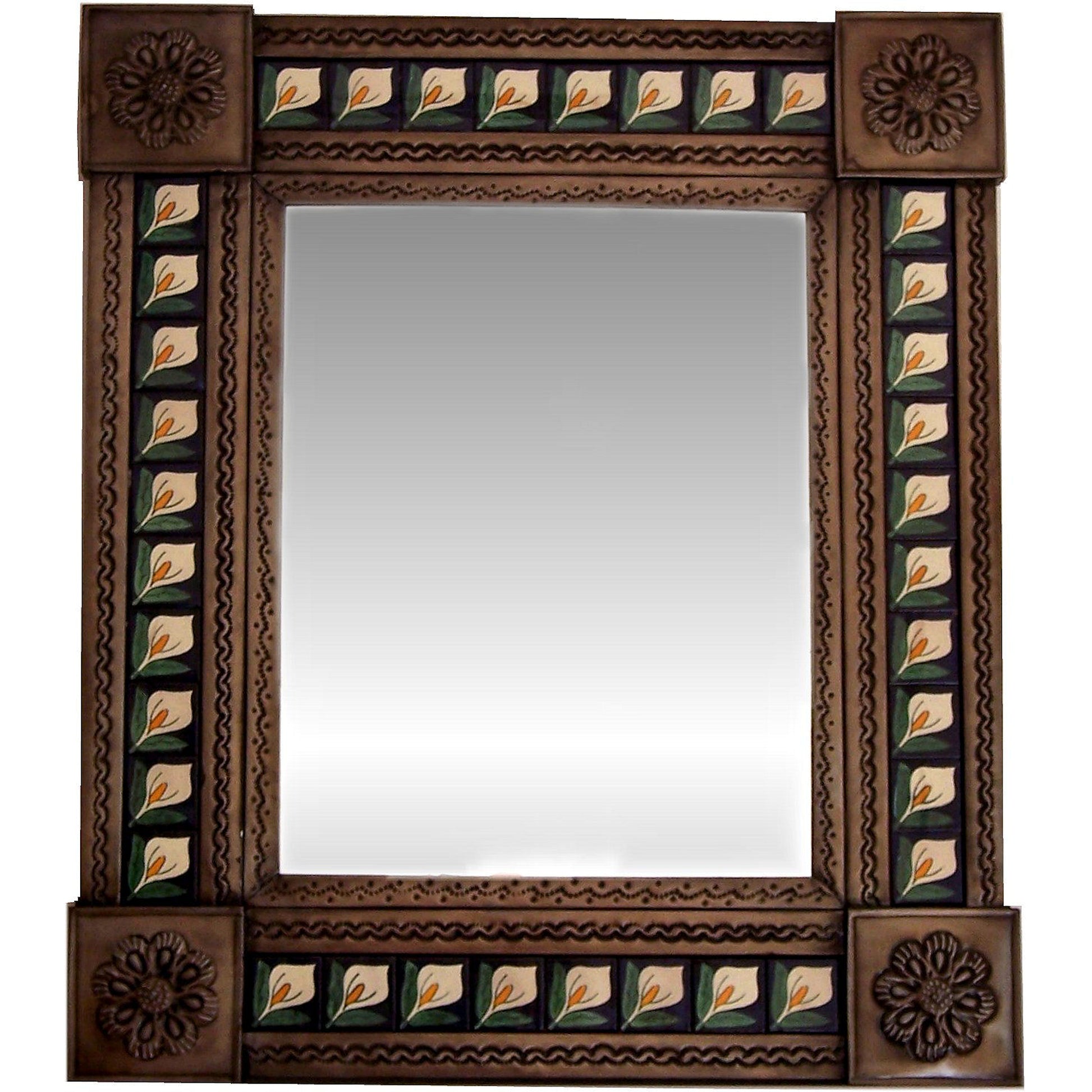 talamex_medium_brown_lily_tile_talavera_tin_mirror