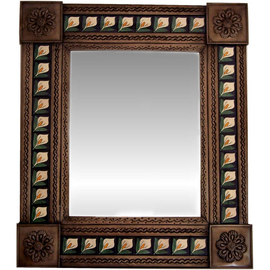 talamex_medium_brown_lily_tile_talavera_tin_mirror