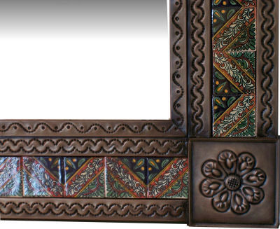 TalaMex Medium Brown Morelia Tile Talavera Tin Mirror